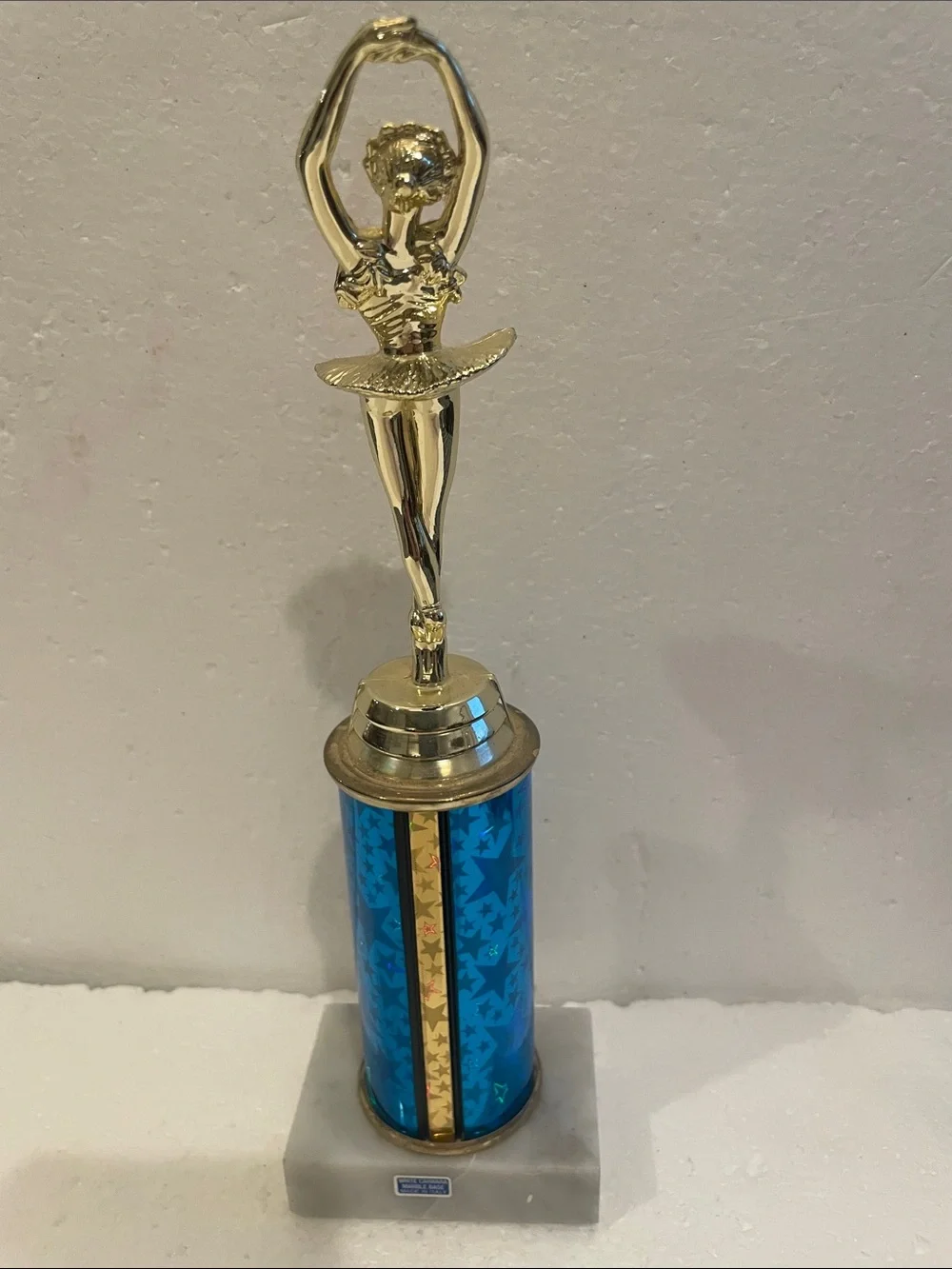 Vintage Y2K Ballerina ballet Dance Trophy blue & Gold white Carrera marble base